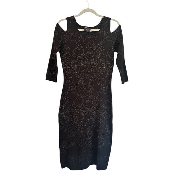 Taylor Dresses & Skirts - Just Taylor Black Silver Accents Cold Shoulder Black Midi Dress Sz M